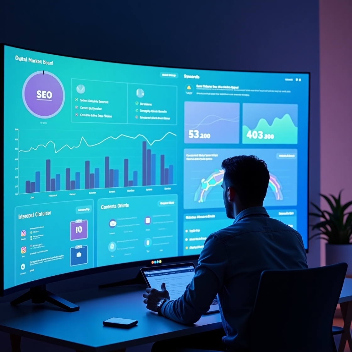 2025 content strategy dashboard with SEO, social media, and web analytics integrated for digital marketing success.